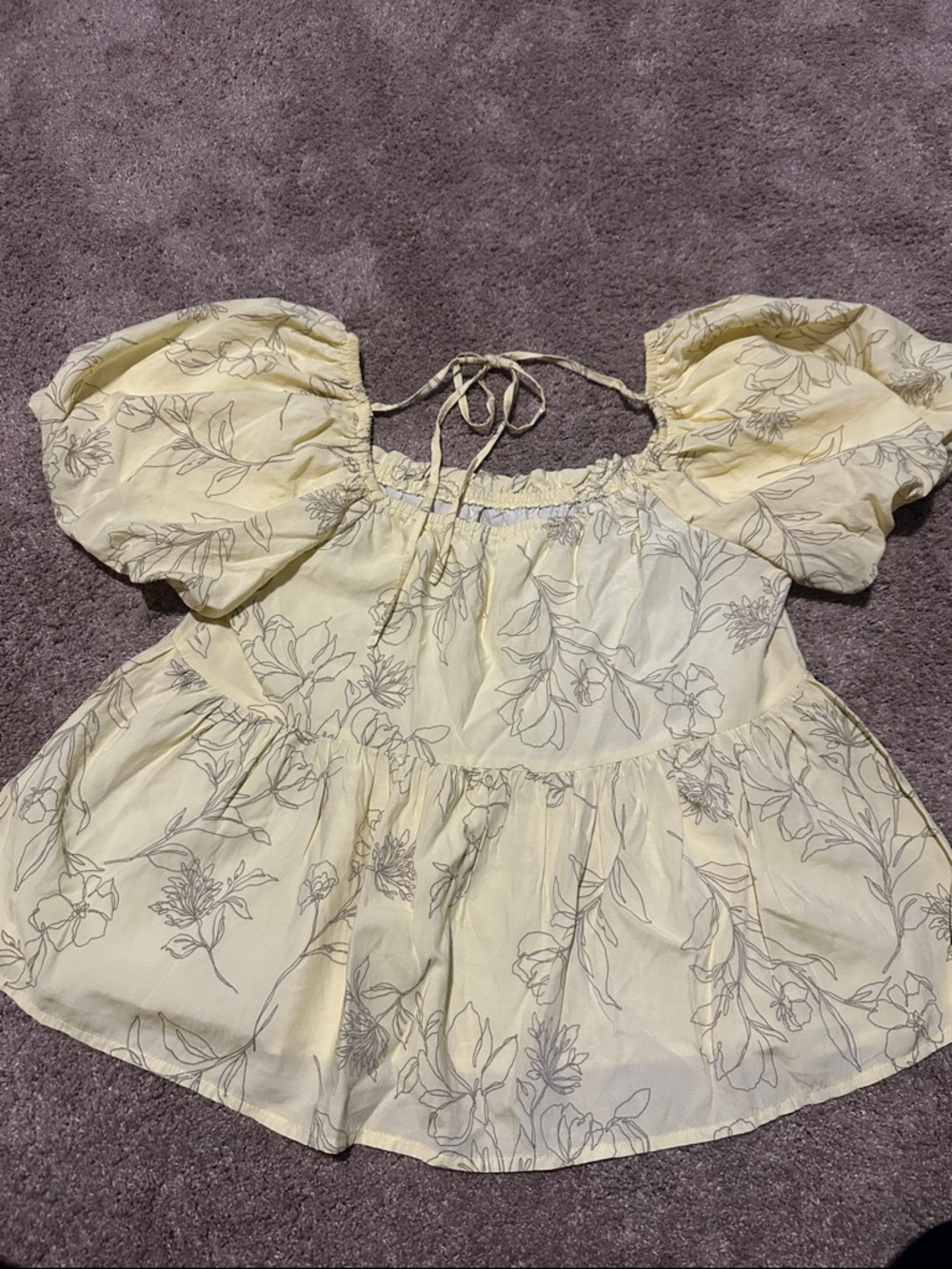 Yellow Floral Puff-Sleeve Peasant Top - Picture 8 of 9